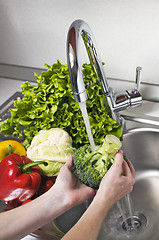 Image showing Washing vegetables