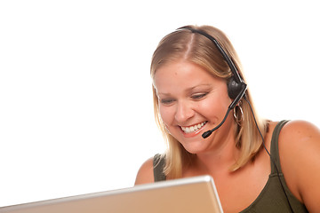 Image showing Attractive Customer Support Woman Smiles