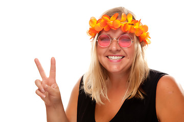 Image showing Beautiful Hippie Girl with Peace Signs