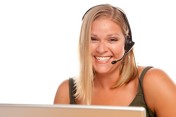 Image showing Attractive Customer Support Woman Smiles