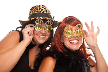 Image showing Two Beautiful Girls with Bling-Bling Dollar Glasses