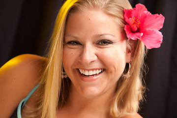 Image showing Beautiful Girl with Hibiscus in Her Hair