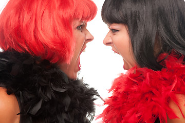 Image showing Red and Black Haired Women Screaming at Each Other