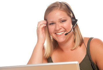 Image showing Attractive Customer Support Woman Smiles