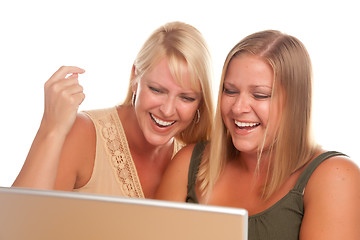 Image showing Two Laughing Women Using Laptop