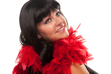 Image showing Pretty Girl with Red Feather Boa