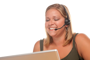 Image showing Attractive Customer Support Woman Smiles