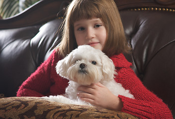 Image showing Young Girl with Her Maltese