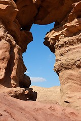 Image showing Window in the orange sandstone rock in Negev desert, Israel