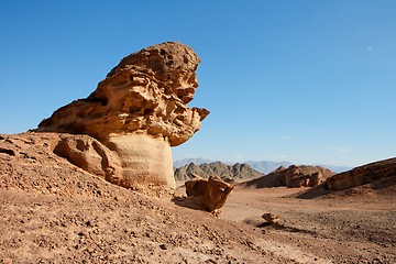 Image showing Scenic orange rock in shape of mushroom in stone desert, Israel