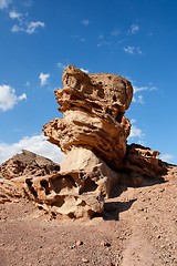 Image showing Scenic orange rock in shape of mushroom in stone desert, Israel