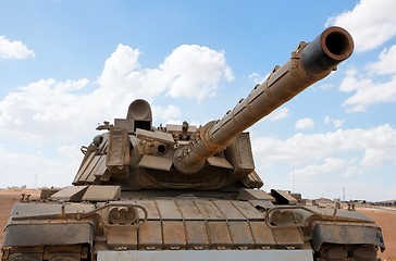 Image showing Old Israeli Magach tank near the military base in the desert 