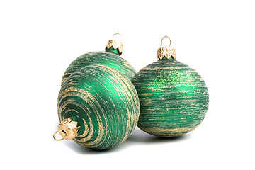 Image showing three green christmas balls 