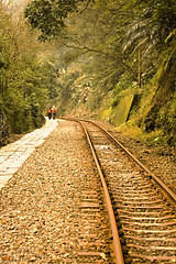 Image showing Hiking the train tracks