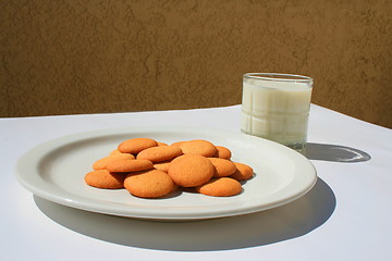 Image showing Vanilla Cookies and a Glass of Milk