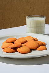 Image showing Vanilla Cookies and a Glass of Milk