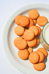 Image showing Vanilla Cookies and a Glass of Milk