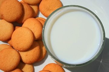 Image showing Vanilla Cookies and a Glass of Milk