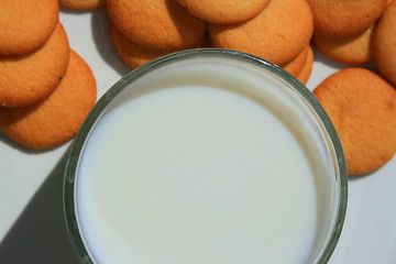 Image showing Vanilla Cookies and a Glass of Milk