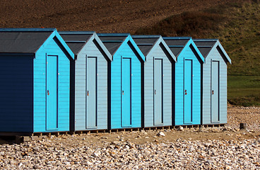 Image showing Uniformed Beach Huts