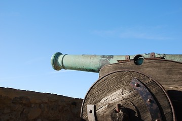 Image showing Antique cannon weapon (sky background)
