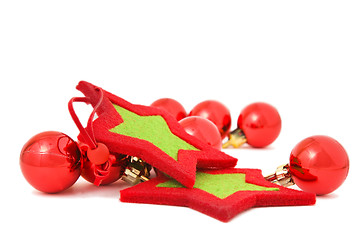 Image showing Red Baubles and Stars