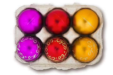 Image showing Christmas Baubles in an Eggbox