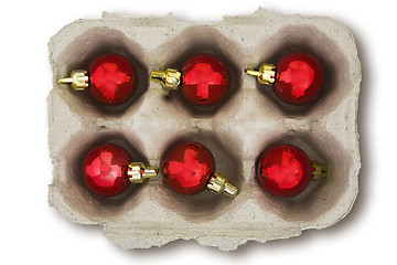 Image showing Christmas Baubles in an Eggbox