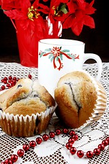 Image showing Blueberry muffins with coffee
