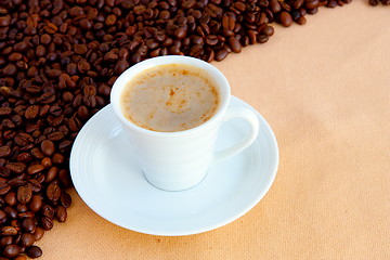 Image showing  cup with coffee and grain