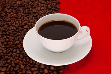 Image showing Coffee cup over red background