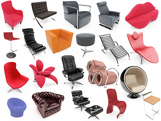 Image showing Collage of isolated armchairs