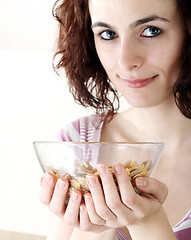 Image showing Young people eating milk with cereals