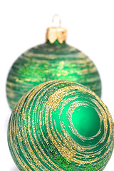 Image showing two green christmas balls