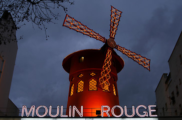 Image showing The Moulin Rouge cabaret by night, Paris, France