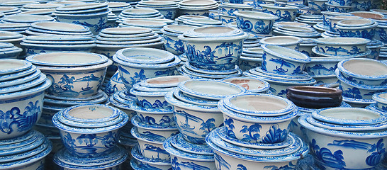 Image showing Stacks of ceramic pots