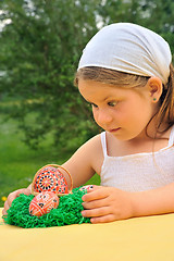 Image showing Little girl enjoying Easter time