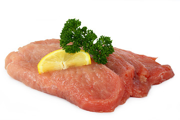 Image showing Raw pork cutlet schnitzel