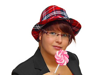 Image showing Young woman with lollipop