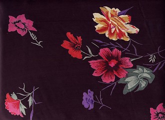 Image showing Black silk with flowers