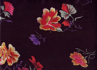 Image showing Black silk with flowers