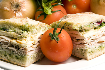 Image showing gourmet turkey sandwich with muenster cheese