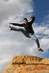 Image showing Man jumping of joy