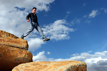 Image showing Man walking the corporate ladder