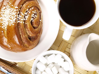 Image showing Coffee and Cinnamon Roll