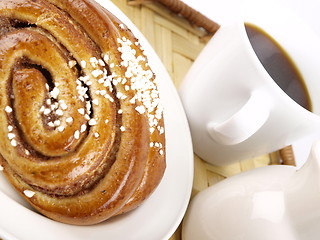 Image showing Coffee and Cinnamon Roll