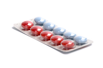 Image showing red and blue pills in plastic blister