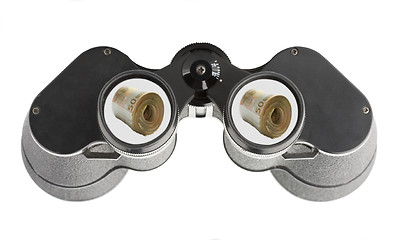 Image showing isolated binoculars with money