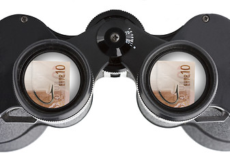 Image showing isolated binoculars with money