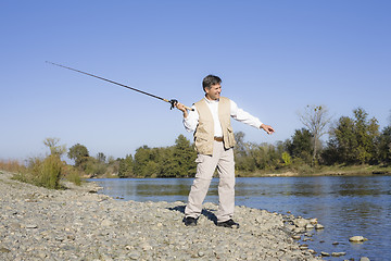 Image showing Man Fishing in River